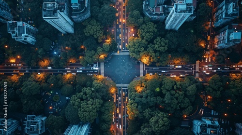  Urban Nighttime Aerial Intersection