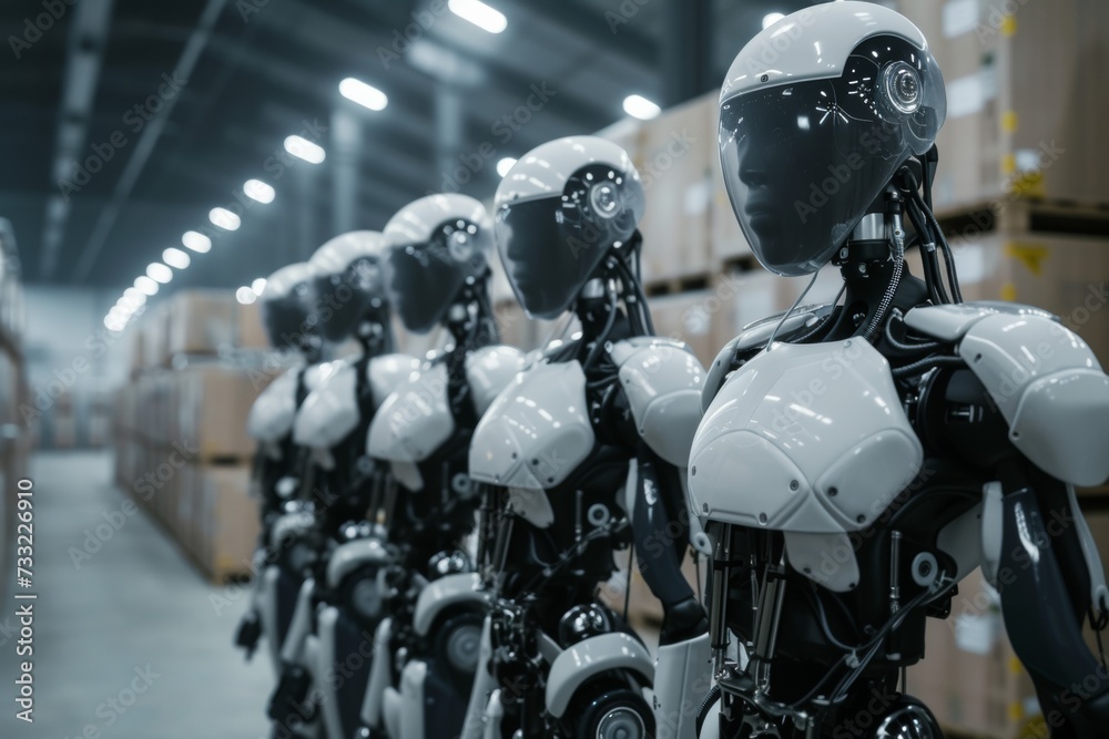 Fototapeta premium robot assembly or group of cyborgs in factory