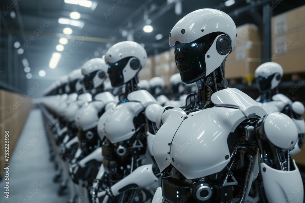 Fototapeta premium robot assembly or group of cyborgs in factory