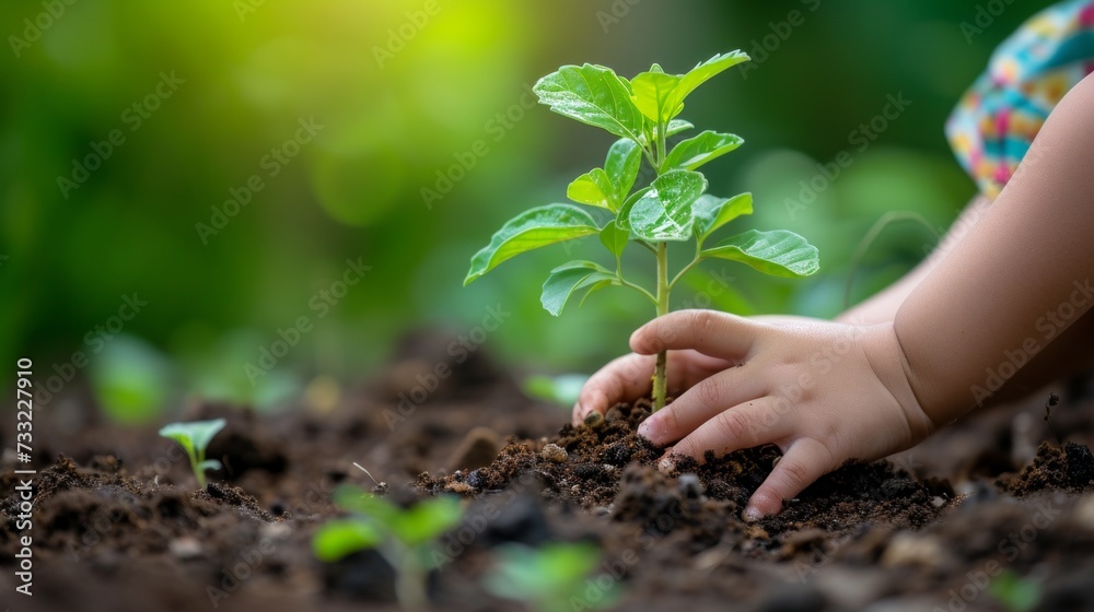 A child planting a seedling in a garden, learning patience and care as they nurture life. A child planting a seedling in a garden, learning patience and care as they nurture life.