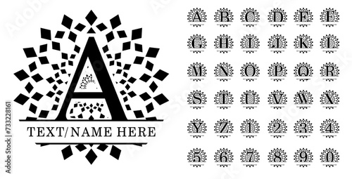 Round Split Alphabet Monogram Letters A-Z, Mandala Split Letter For Decoration, Family Name Sign Split Font Graphic Vector Design, Wedding Monograms Fonts