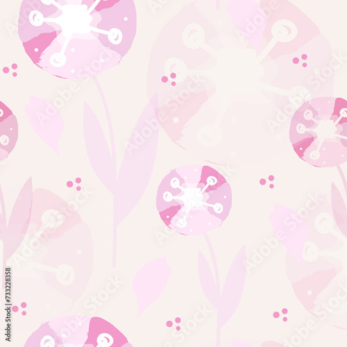 Fototapeta Naklejka Na Ścianę i Meble -  Dandelions seamless pattern. Floral summer tile print.