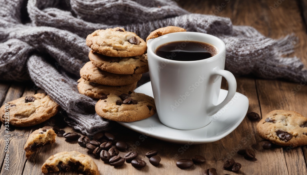 A cup of coffee with a cookie on a plate A cup of coffee with a cookie on a plate