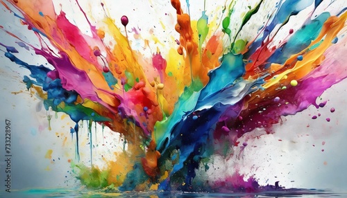 Dynamic burst of colorful watercolor isolated white color background