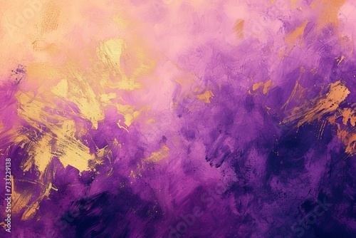 An abstract painting featuring a mix of vibrant purple and yellow colors.