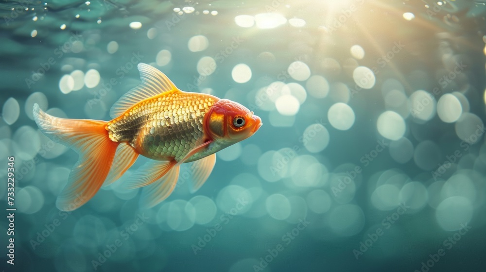 Tranquil goldfish gliding gracefully in serene pond waters, their shimmering scales catching the sunlight. Tranquil goldfish gliding gracefully in serene pond waters, their shimmering scales catching the sunlight.