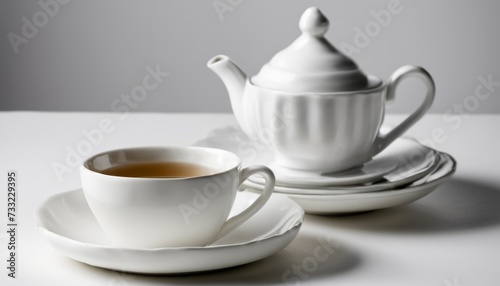 A white tea set on a white table