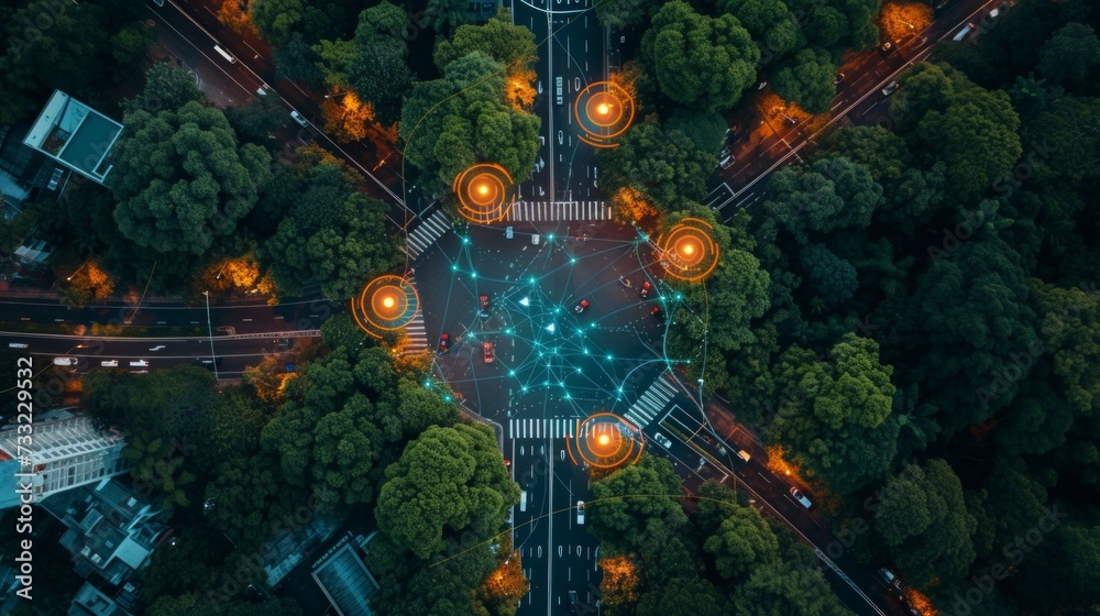  Urban Nighttime Aerial Intersection