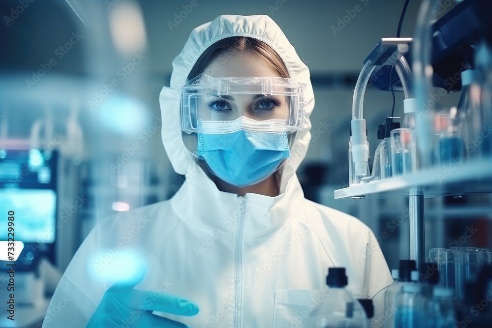 A researcher in a protective mask working in a laboratory,A scientist in a chemical laboratory examines a toxic liquid. Ai generated A researcher in a protective mask working in a laboratory,A scientist in a chemical laboratory examines a toxic liquid. Ai generated
