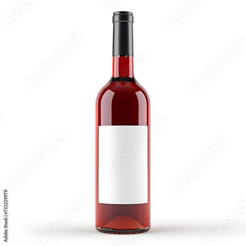 Red wine bottle with blank label isolated on white background