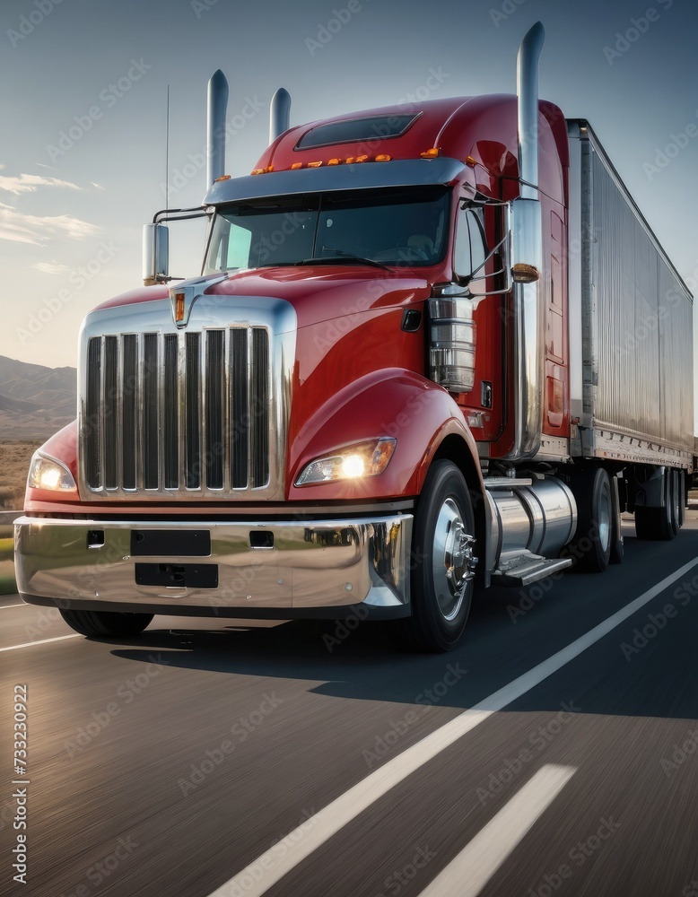 Speeding Freight: Blurred American Truck Captures the Essence of Road Travel