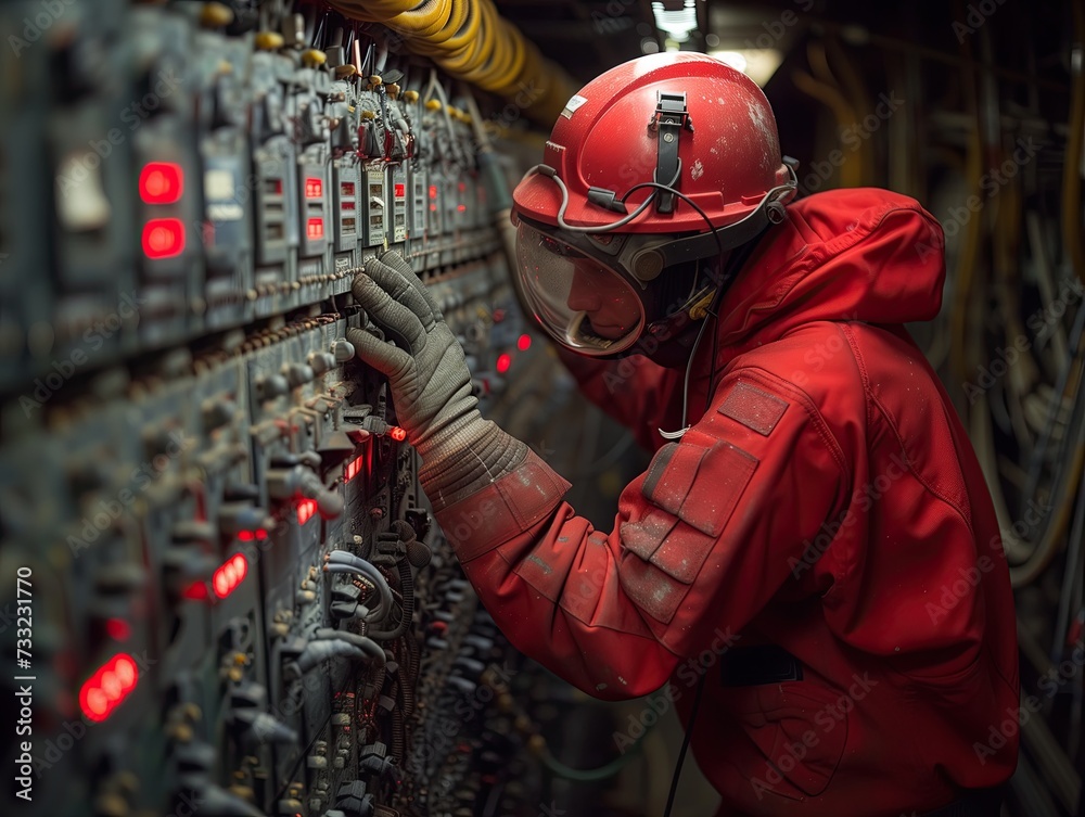 Fototapeta premium An electrician is repairing electricity with many wires.