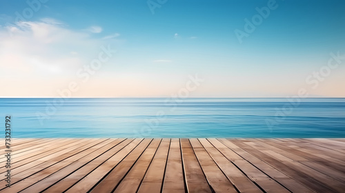 Empty concrete floor  3D rendering sea view square with clear sky background