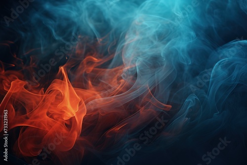 A thick neon color swirling smoke pattern in front of a black background/drifting smoke overlay or texture. photo