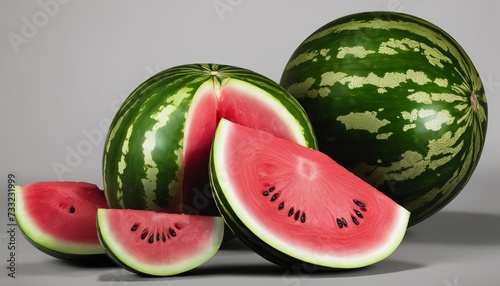 Three sliced watermelons on a table