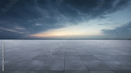Empty concrete floor  3D rendering sea view square with clear sky background