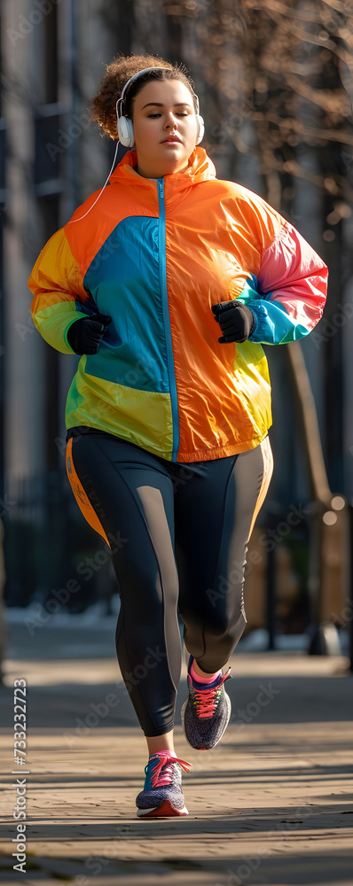 a fat girl in sportswear and headphones is jogging a fat girl in sportswear and headphones is jogging