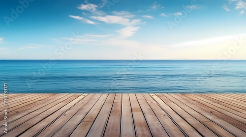 Empty concrete floor, 3D rendering sea view square with clear sky background