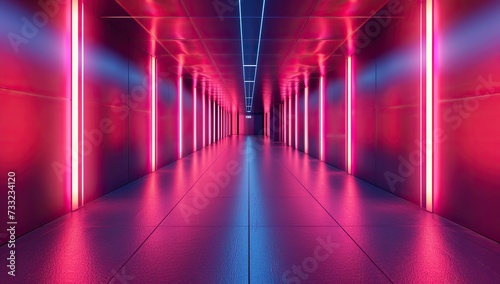 Corridor with neon lighting. Concept of modern design and technology.
