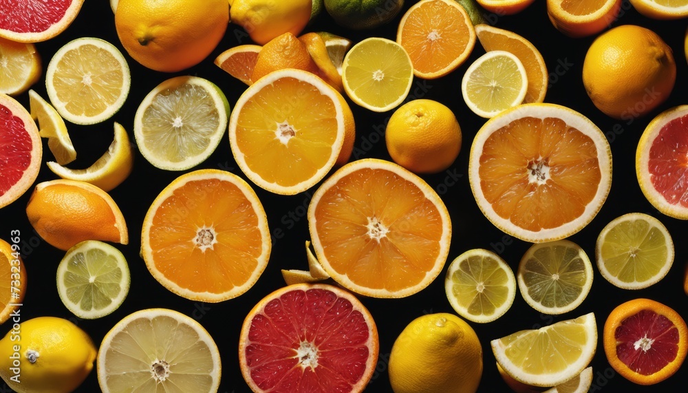 A bunch of sliced oranges and lemons