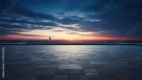 Dark concrete floor background infinite horizon sky panoramic scene