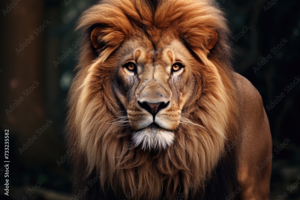 Image of a male lion.  exuding strength and power. big male lion, Ai generated