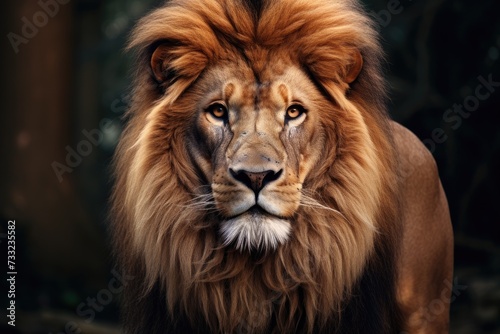 Image of a male lion.  exuding strength and power. big male lion, Ai generated © Tanu