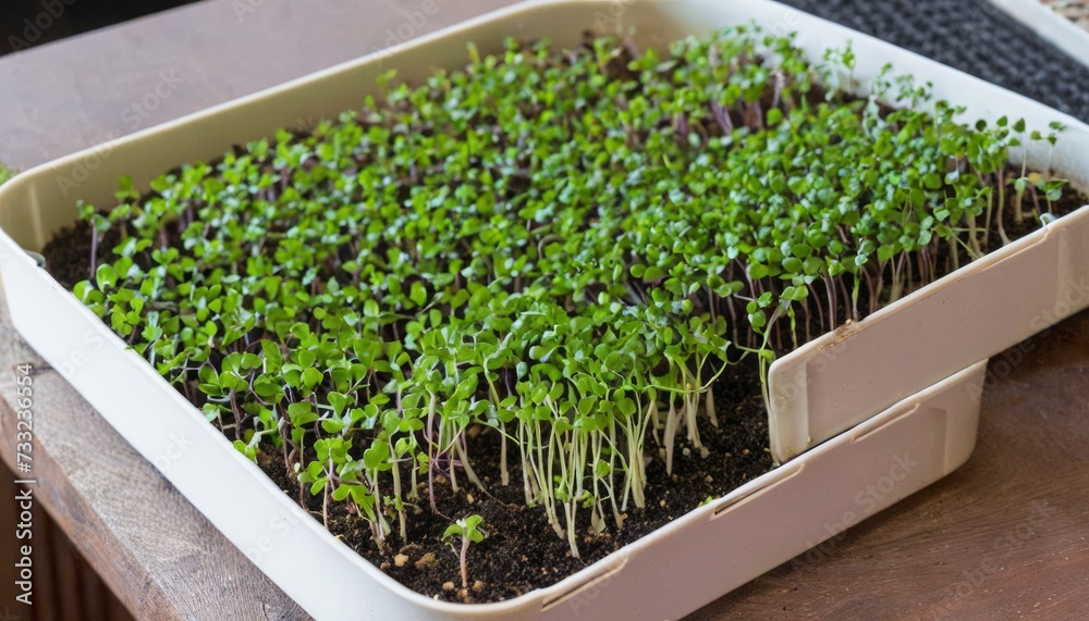 A tray of sprouts growing in a tray A tray of sprouts growing in a tray