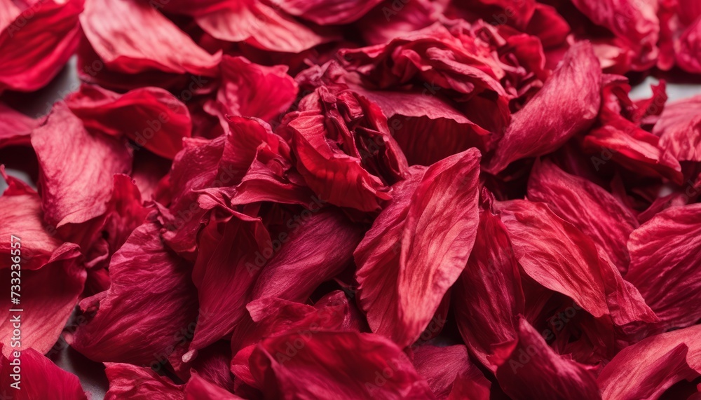 A pile of red petals on a white surface
