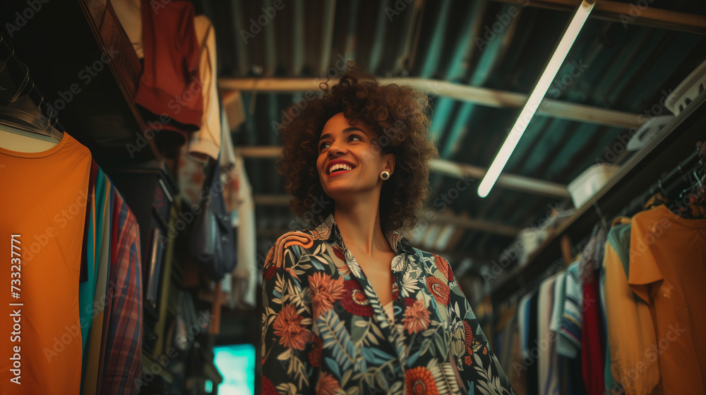 Obraz premium Woman shopping in a second hand shop