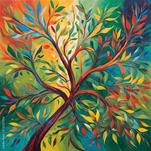 Vibrant strokes of color intertwine on the canvases, forming an abstract representation of lush foliage