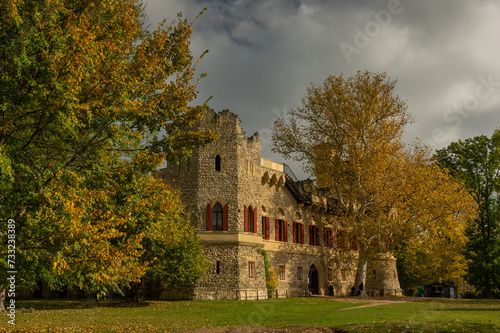 Panorama landscape view on John's Castle (Janův hrad) in Lednice-Valtice Cultural Landscape - Czech Republic