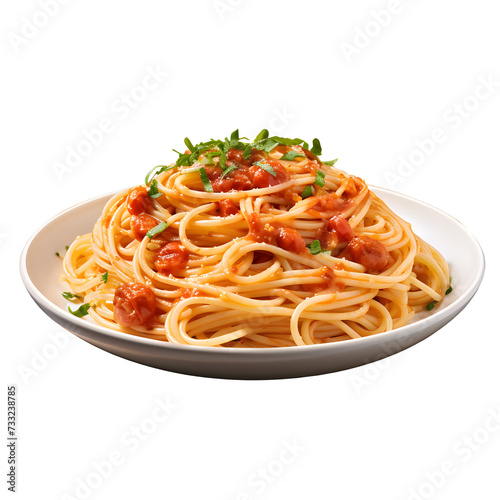 Wallpaper Mural Spaghetti or pasta with tomato sauce and fresh green basil on a white plate isolated on a transparent background - top view Torontodigital.ca