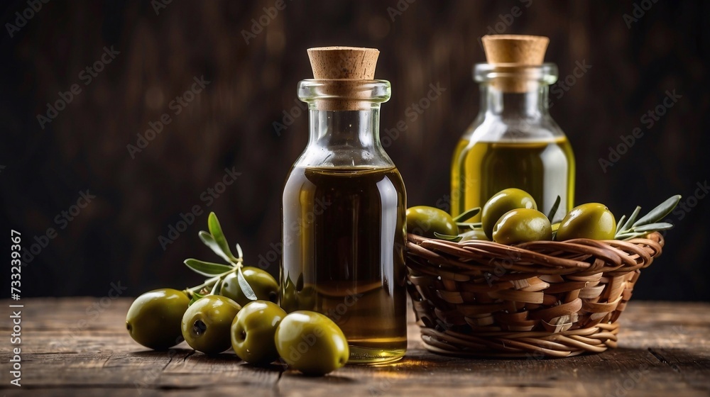 bottle of oil and olives