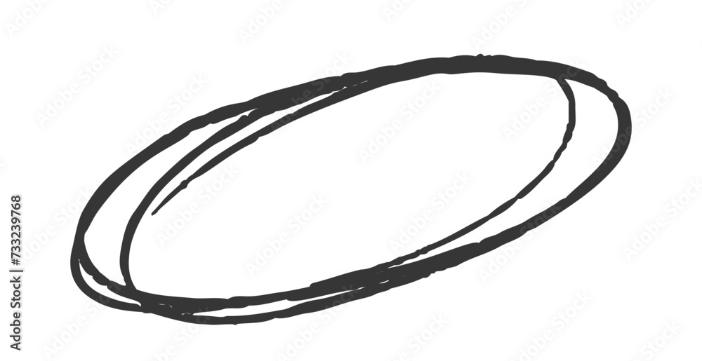 Doodle Hand Drawn Circle Or Oval Sketch Frame. Whimsical, Imperfect Circular Border, Featuring Playful, Irregular Lines