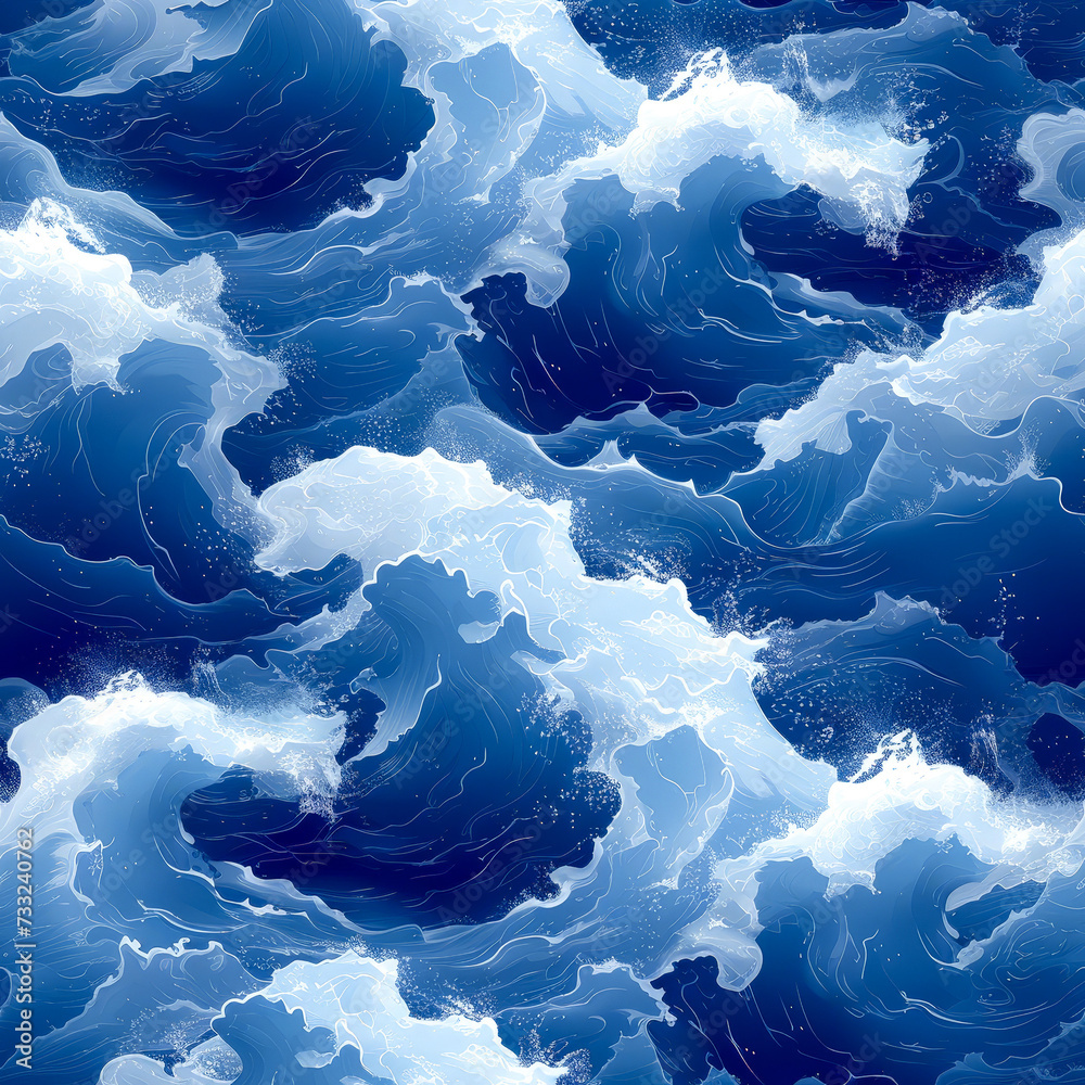 Waves as background pattern on a seamless tile, ai generated Waves as background pattern on a seamless tile, ai generated