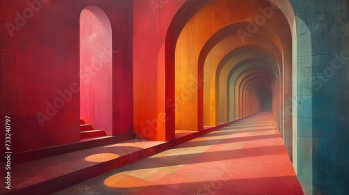 Malarstwo tunelu z czerwonymi i żółtymi ścianami