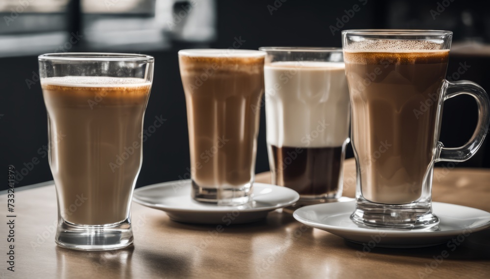Four coffee drinks on a table Four coffee drinks on a table