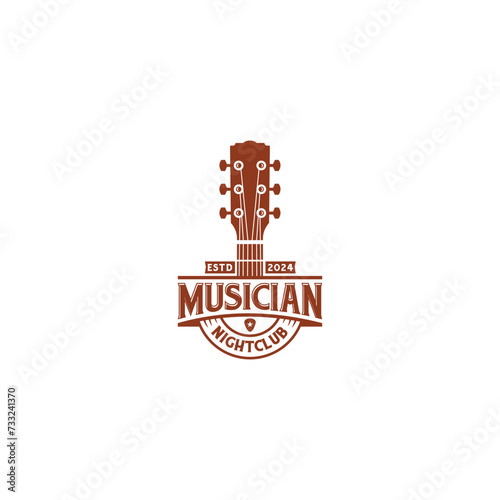 Guitar Headstock for Guitarist Band logo, Country Music Fest Western Vintage Retro Saloon Bar logo design