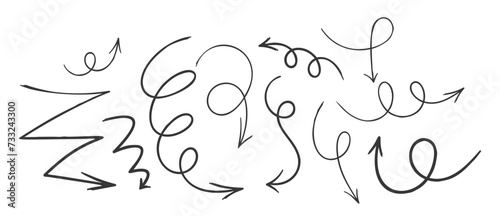 Playful Collection Of Hand-drawn Arrows, Featuring Various Styles Such As Curly, Straight, Zigzag, And Looped Elements