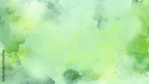 Abstract green pastel watercolor stains background on watercolor, blue-green and white watercolor background with abstract cloudy sky concept .
