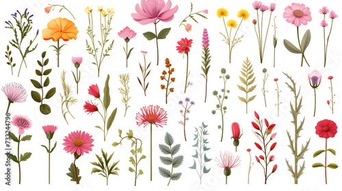 Wild Flowers Vector Collection on Transparent Background - Perfect for Botanical, Organic, and Floral Design Projects!