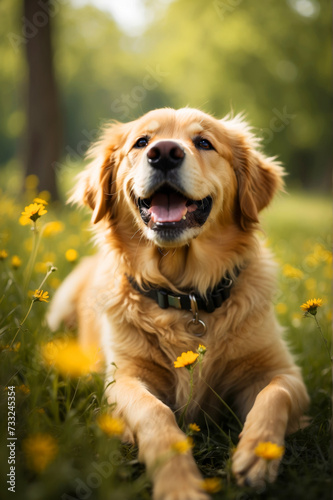 joyful playful young golden retriever © AlenKadr