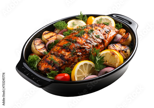 Grilled chicken fillet with tomato sauce, isolated on transparent background