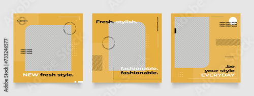 Social media template banner blog street wear fashion sale promotion. fully editable instagram and facebook square post frame puzzle organic sale poster. yellow black vector background