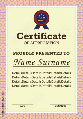 Award Certificate Design Template Vertical for Office and Business 01