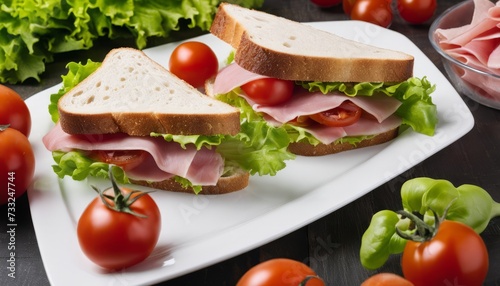 A plate of sandwiches with tomatoes and lettuce