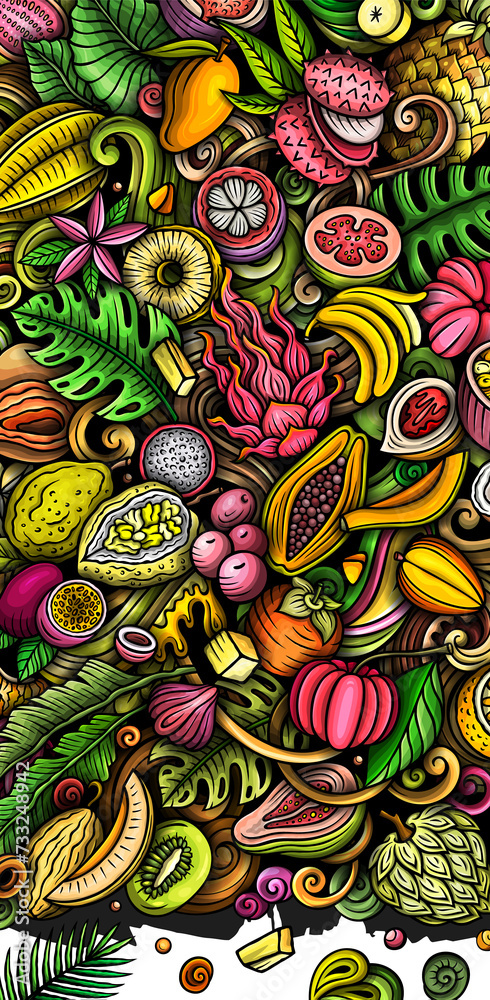 Exotic Fruits cartoon doodles banner