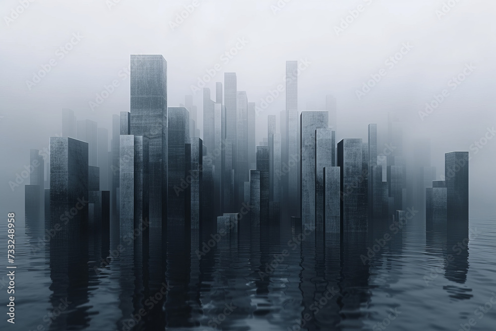 Fototapeta premium Abstract cityscape concept with buildings on dark water.