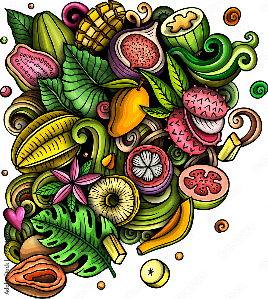 Exotic Fruits cartoon doodles illustration Exotic Fruits cartoon doodles illustration